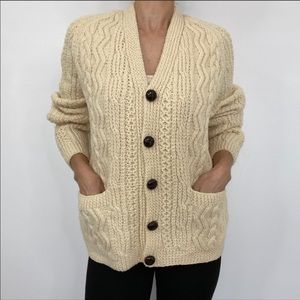 Vintage Handknit Cream Irish Pure Wool Cardigan